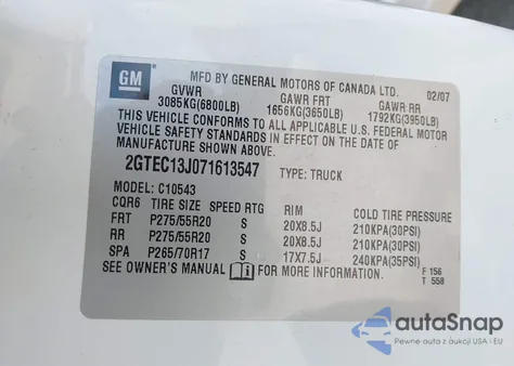 2007 GMC Sierra 1500 Sle1 z USA, uszkodzony, nr VIN 2GTEC13J071613547